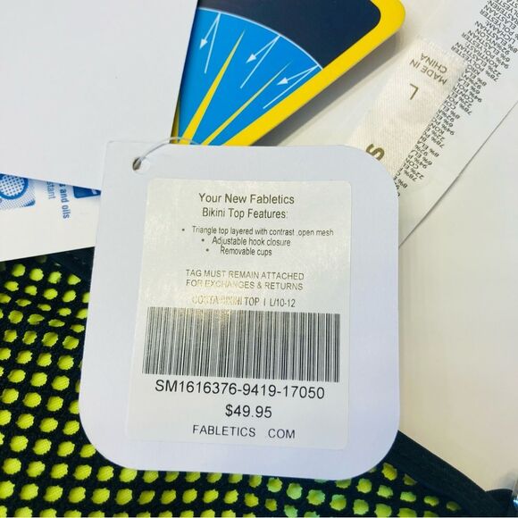 Fabletics Neon Costa Mesh Layer‎ Triangle Bikini Top Removable Cups Sz Large NEW - Picture 11 of 15